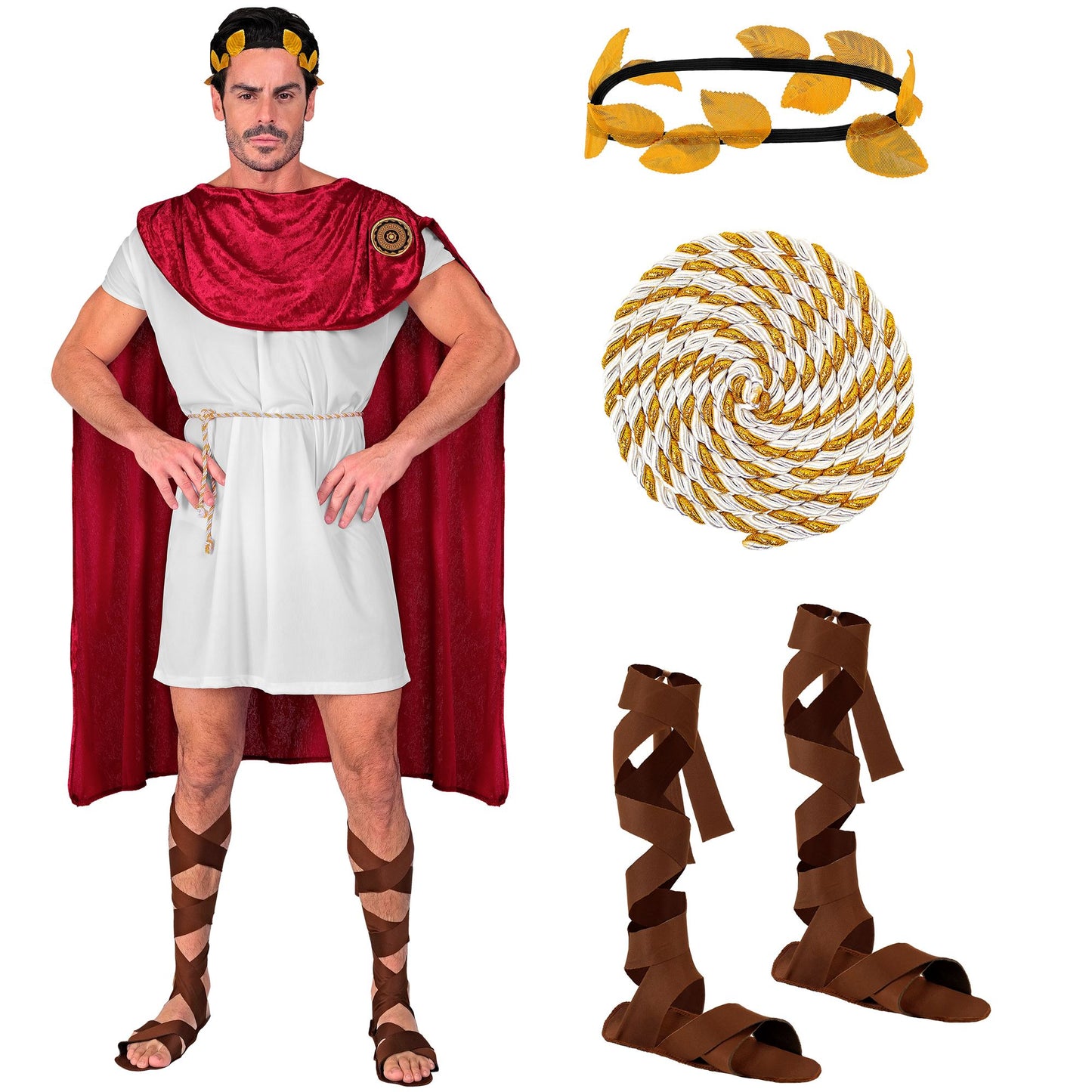 "SPARTACUS" (Tunika, Gürtel, Umhang, Sandalen, Lorbeerkranz) – Detailansicht