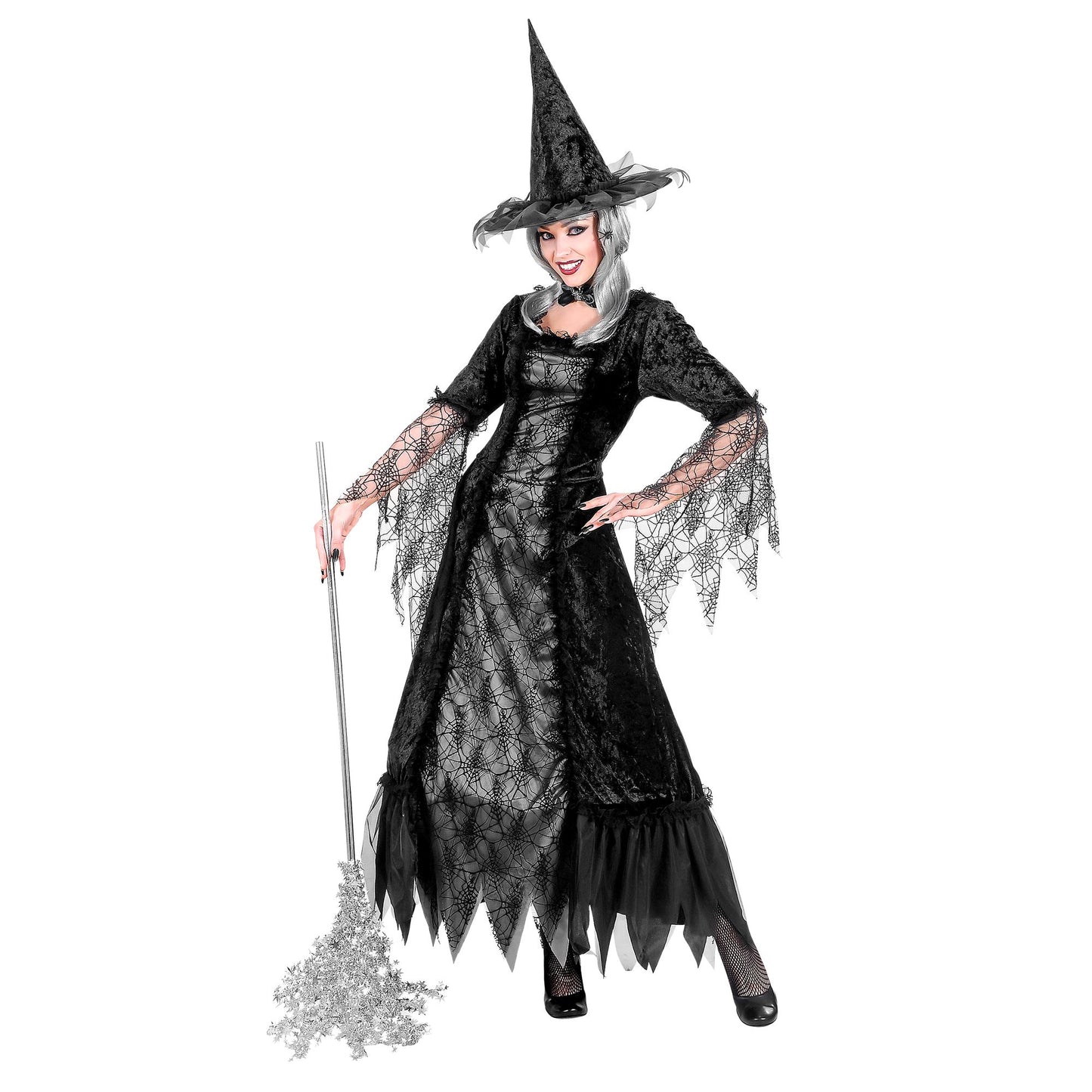 "SPIDERWEB WITCH" (Kleid mit Reifrock, Hut) – Detailansicht