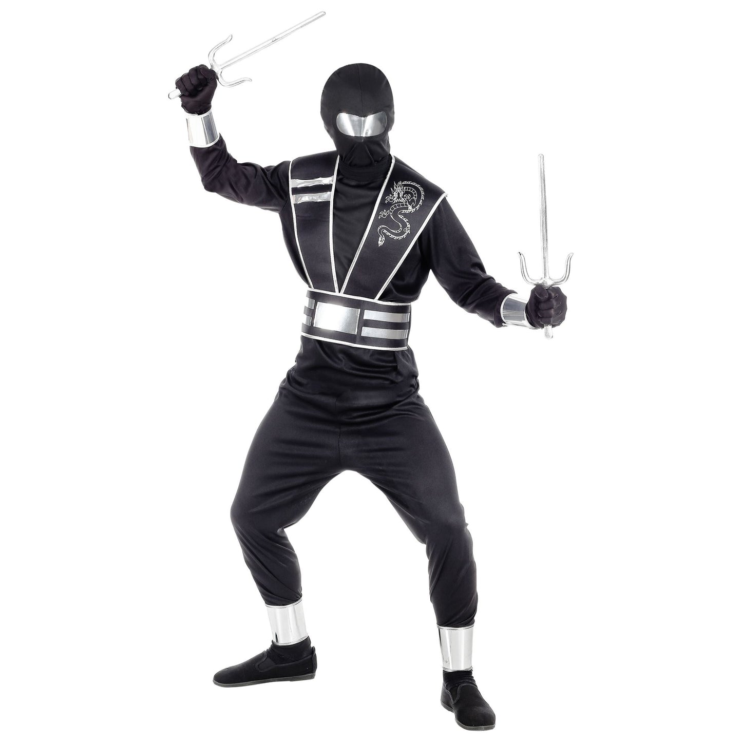 "SPIEGELNINJA" (Oberteil, Hose, Rüstung mit Gürtel, Armschoner, Beinschoner, Handschuhe, Maske) – Detailansicht