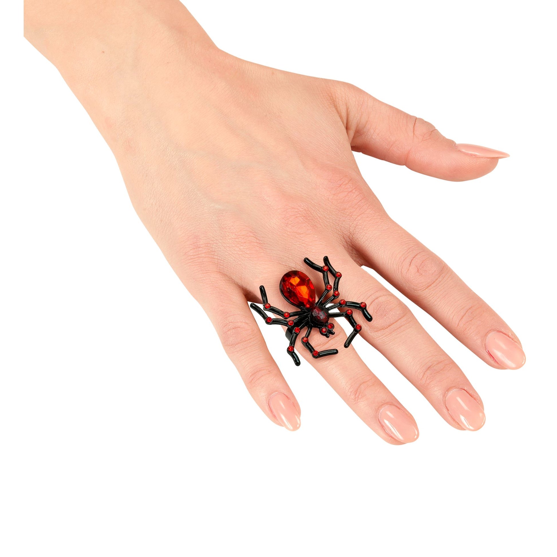 "SPINNENRING MIT EDELSTEIN & ROTEM STRASS" – Detailansicht