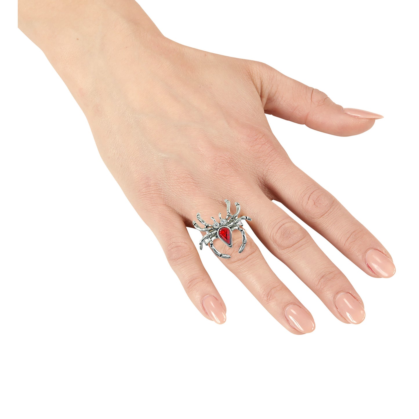 "SPINNENRING MIT ROTEM EDELSTEIN UND STRASS" – Detailansicht