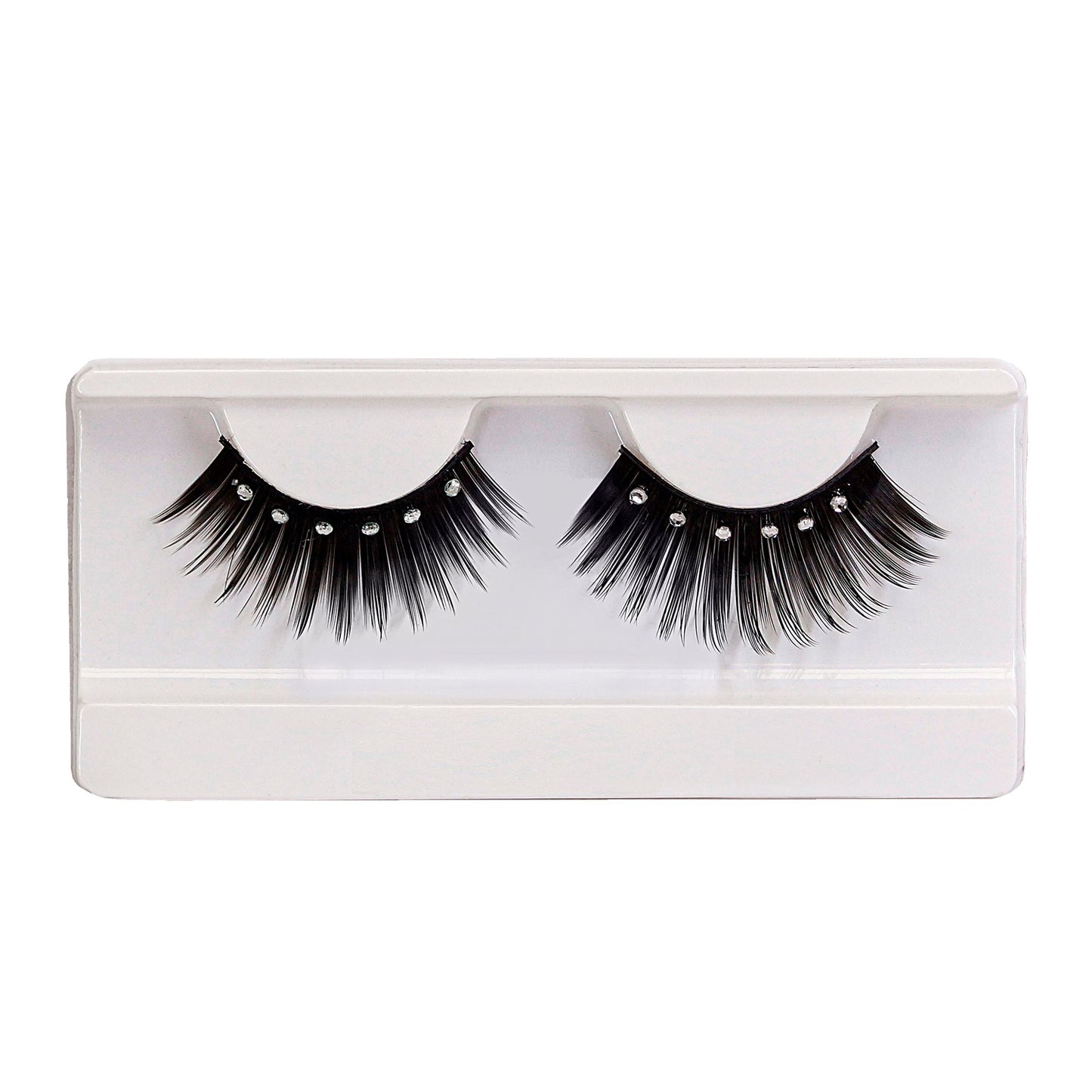 "SPITZ-WIMPERN SCHWARZ MIT STRASS"in Box mit Klebstoff in Glasflasche – Detailansicht