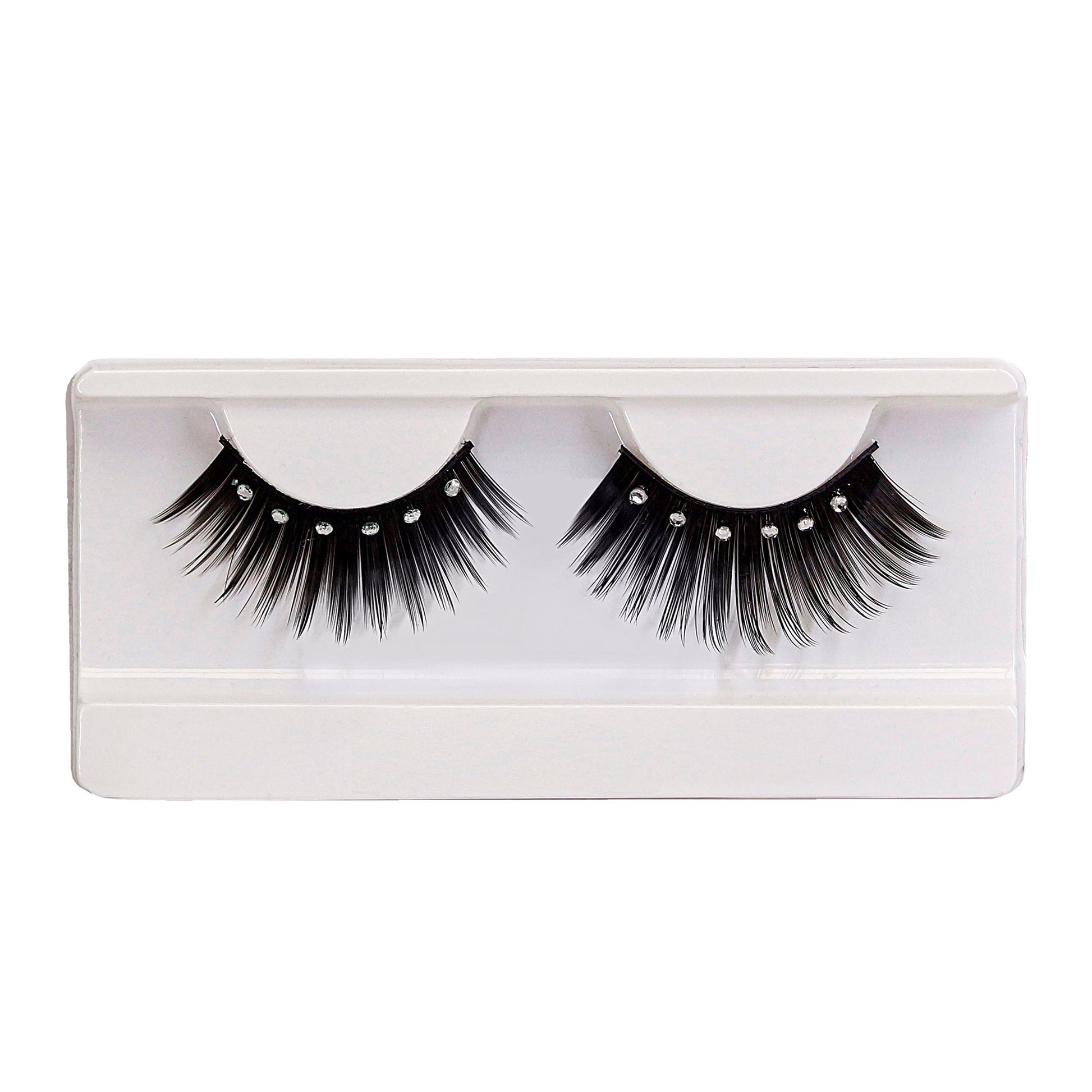 "SPITZ-WIMPERN SCHWARZ MIT STRASS"in Box mit Klebstoff in Glasflasche – Detailansicht