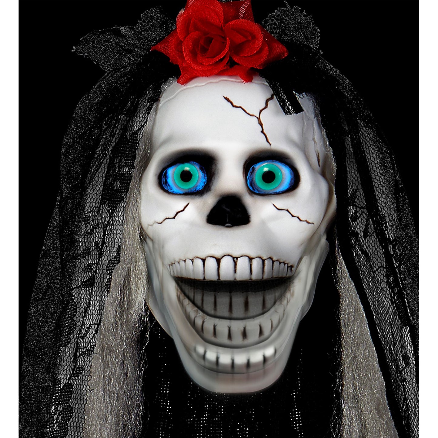 "SPRECHENDE TOTENKOPF BRAUT MIT BLINKENDEN AUGEN & SICH BEWEGENDEM MUND" 80 cm - spricht 3 verschiedene Reime, geräuschaktiviert – Detailansicht