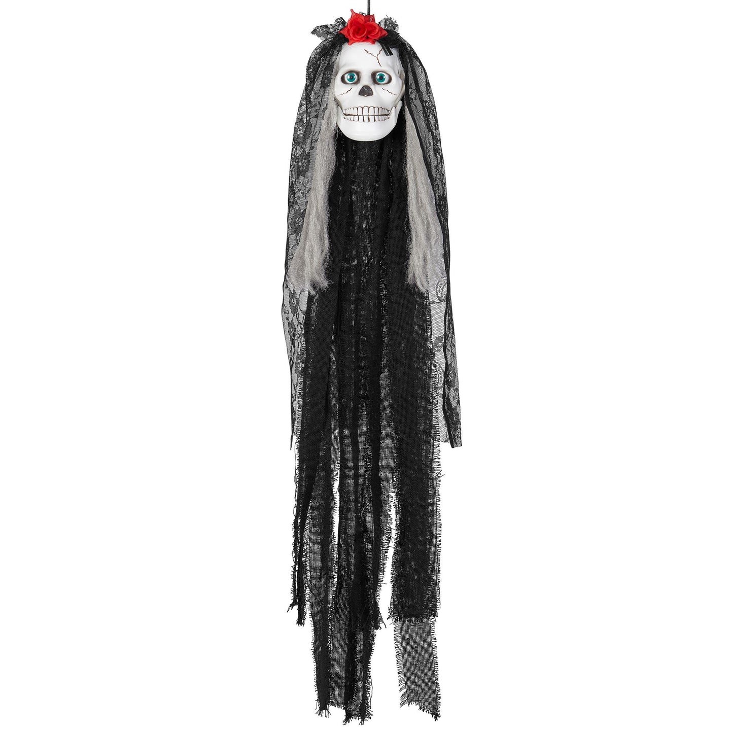 "SPRECHENDE TOTENKOPF BRAUT MIT BLINKENDEN AUGEN & SICH BEWEGENDEM MUND" 80 cm - spricht 3 verschiedene Reime, geräuschaktiviert – Ansicht 4