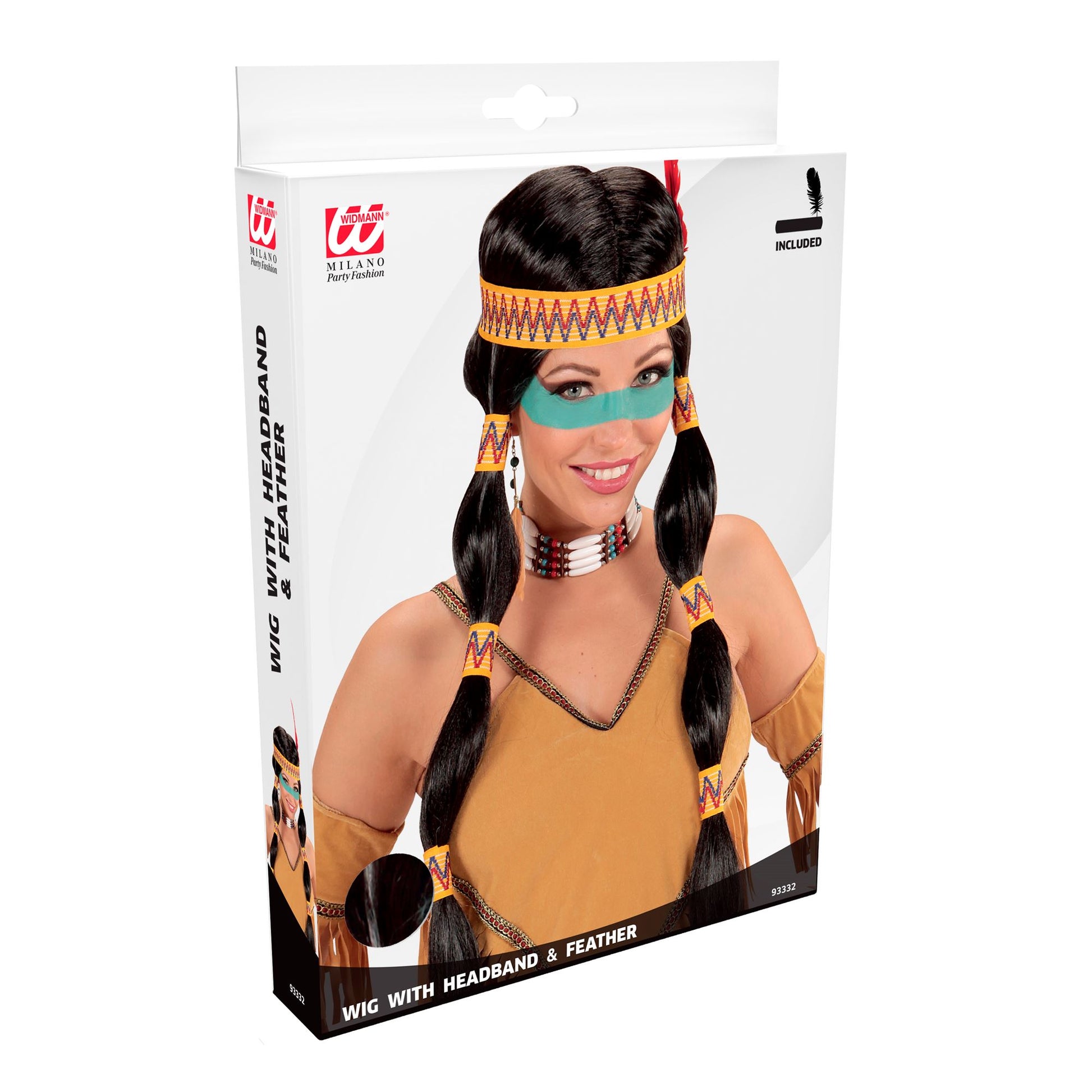 "SQUAW INDIANERIN PERÜCKE MIT STIRNBAND UND FEDER" in Box – Detailansicht