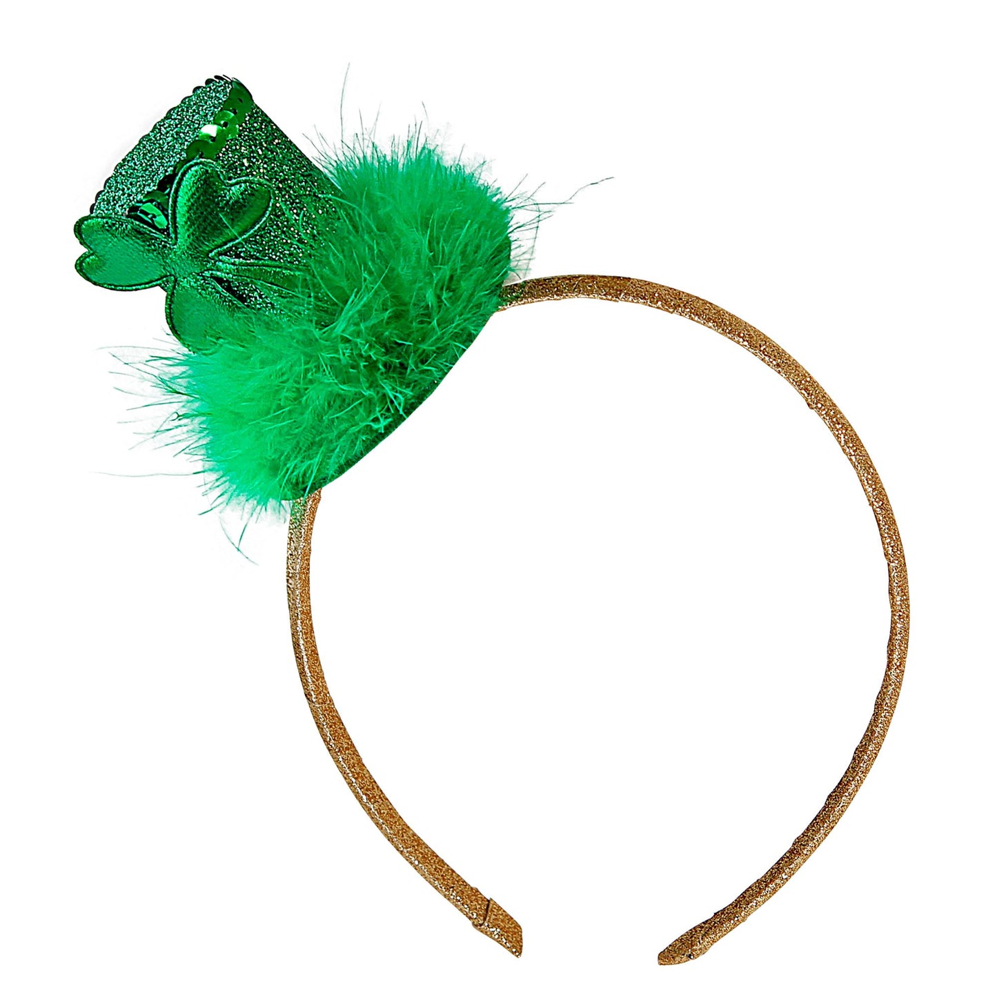 "ST. PATRICK'S DAY MINIZYLINDER MIT KLEEBLATT & MARABOUVERZIERUNG AUF HAARREIF" – Vorderansicht