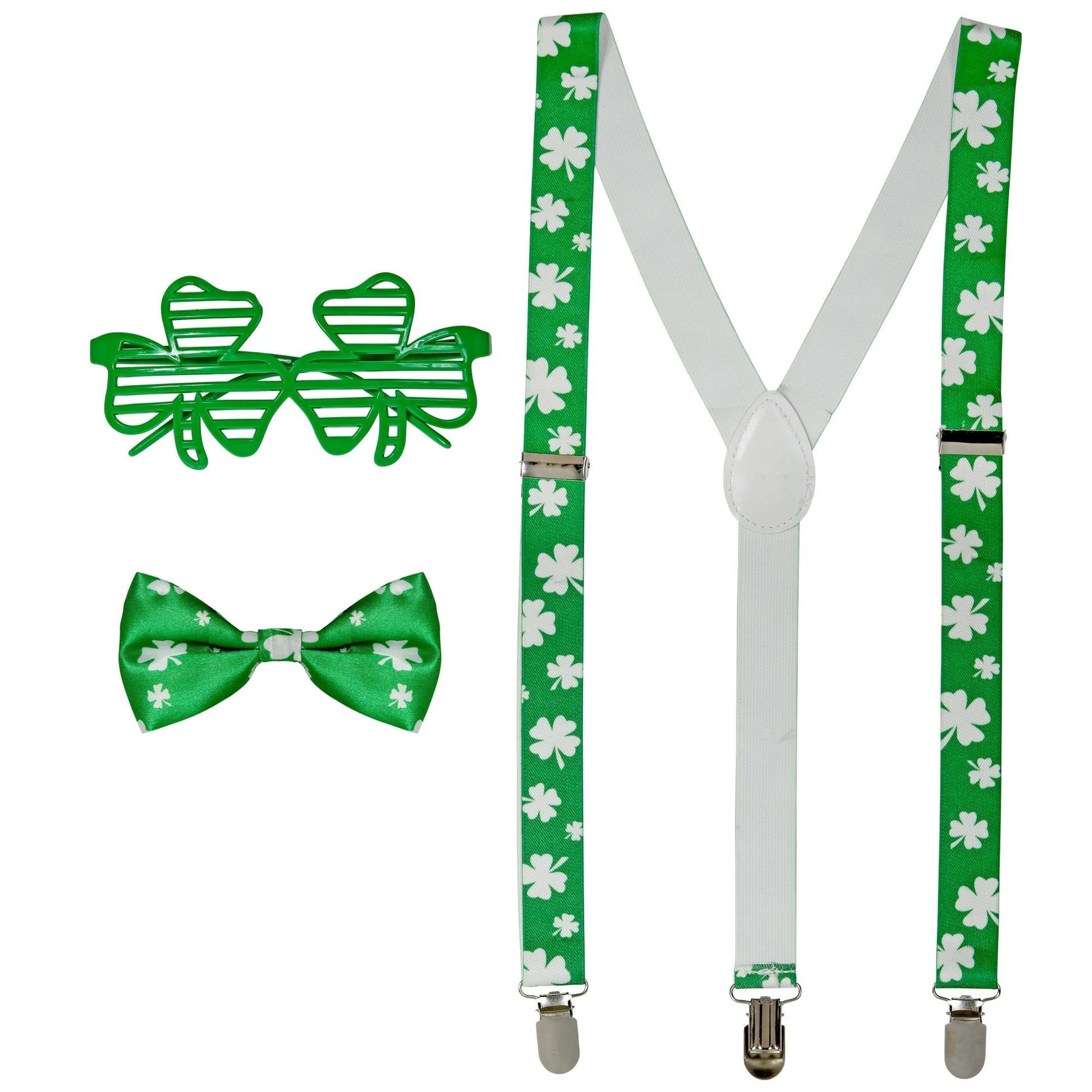 "ST. PATRICK'S DAY SET" (Brille, Hosenträger, Fliege) – Vorderansicht