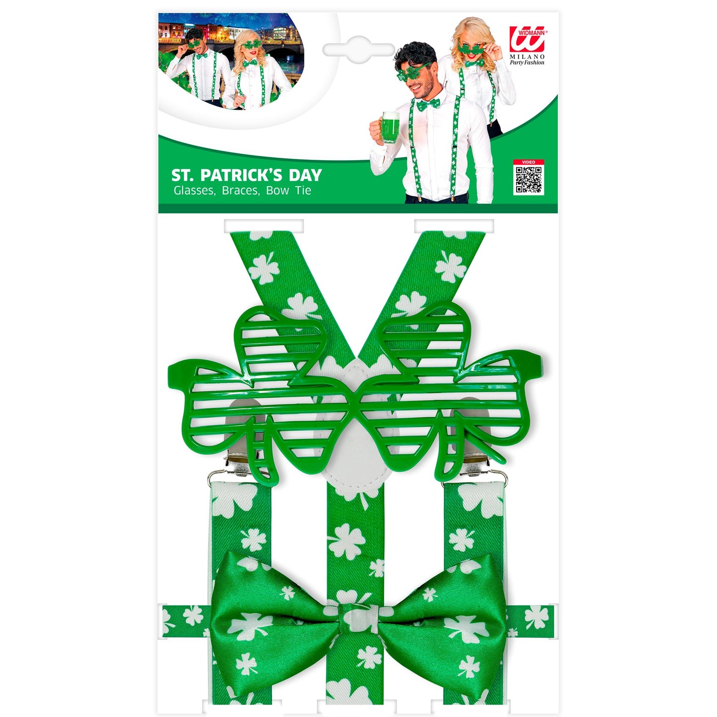 "ST. PATRICK'S DAY SET" (Brille, Hosenträger, Fliege) – Detailansicht
