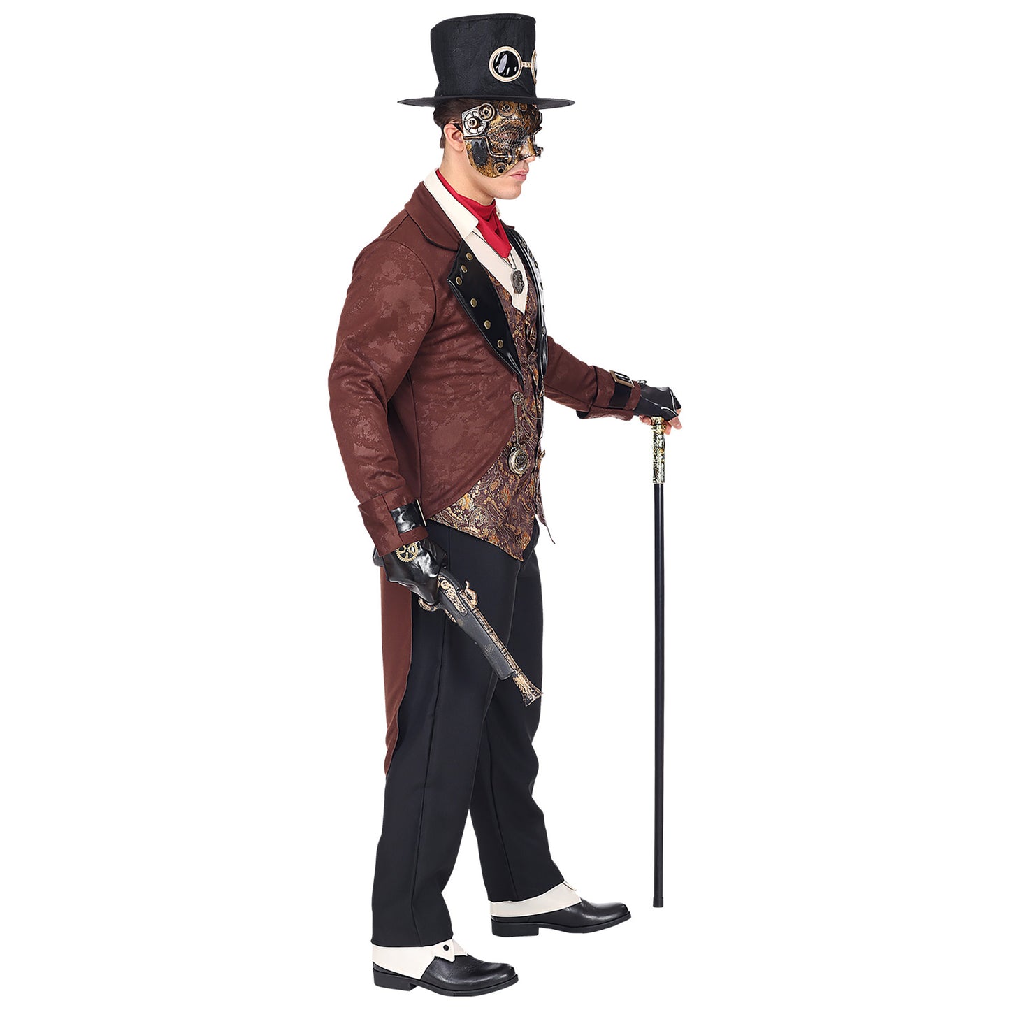 "STEAMPUNK" (Frack mit Hemd und Weste, Hose, Ascot, fingerlose Handschuhe, Zylinder) – Detailansicht