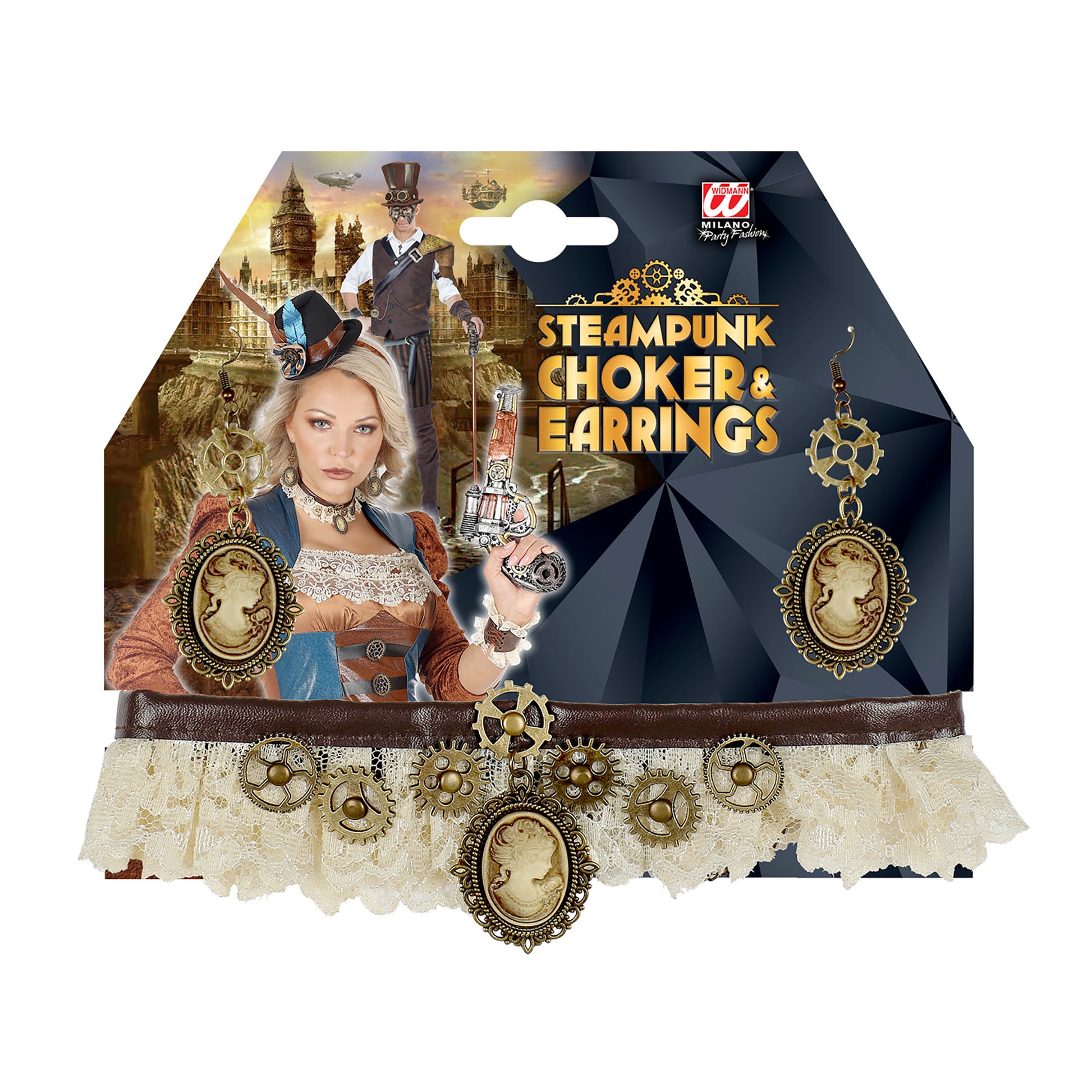 "STEAMPUNK HALSBAND AUS SPITZE & KAMEE-RELIEF OHRRINGE" – Ansicht 3