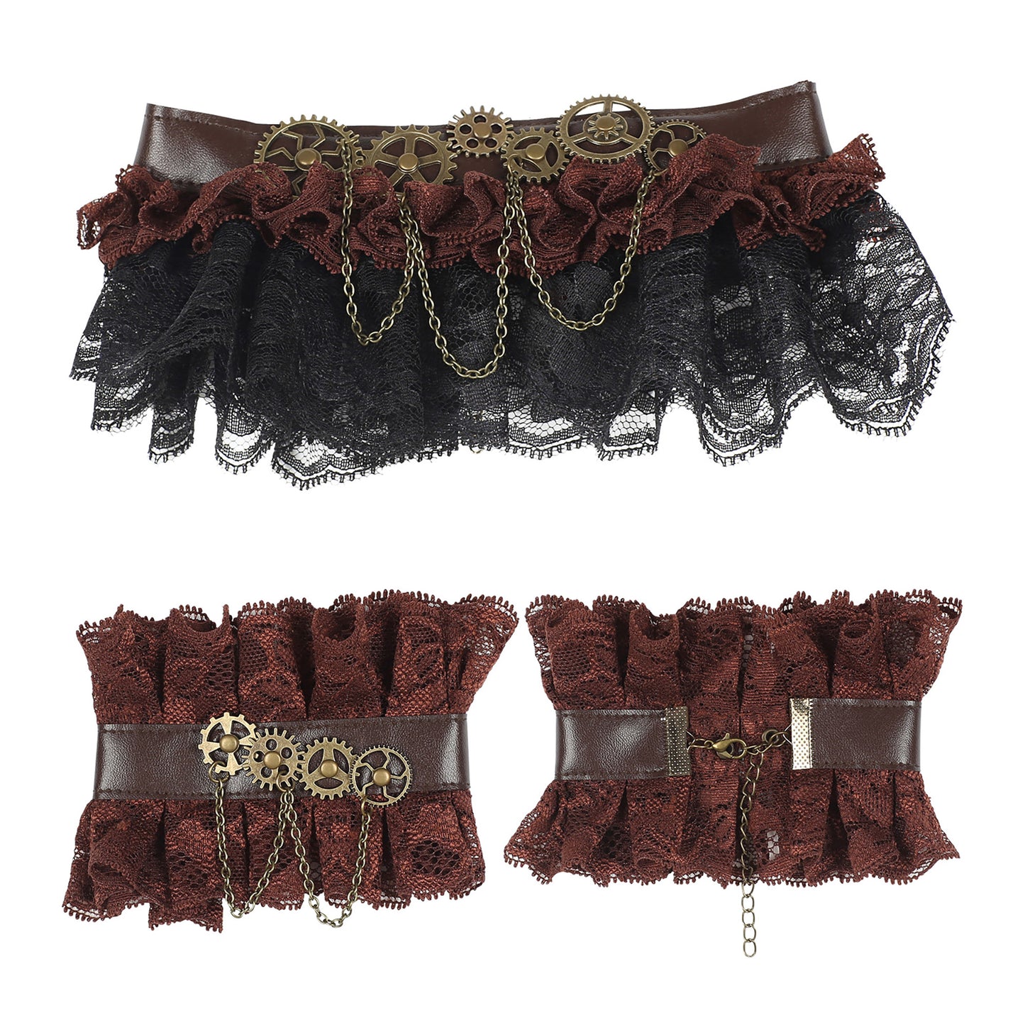 "STEAMPUNK HALSBAND & MANSCHETTEN AUS SPITZE" – Vorderansicht