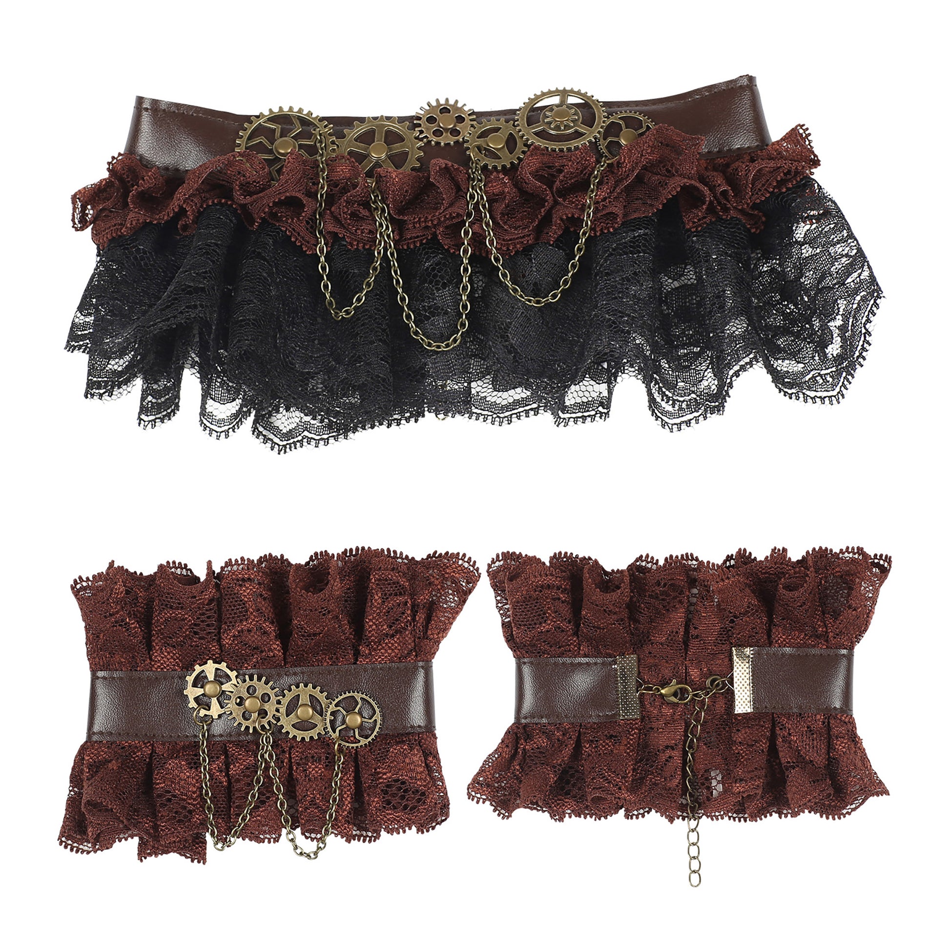 "STEAMPUNK HALSBAND & MANSCHETTEN AUS SPITZE" – Vorderansicht