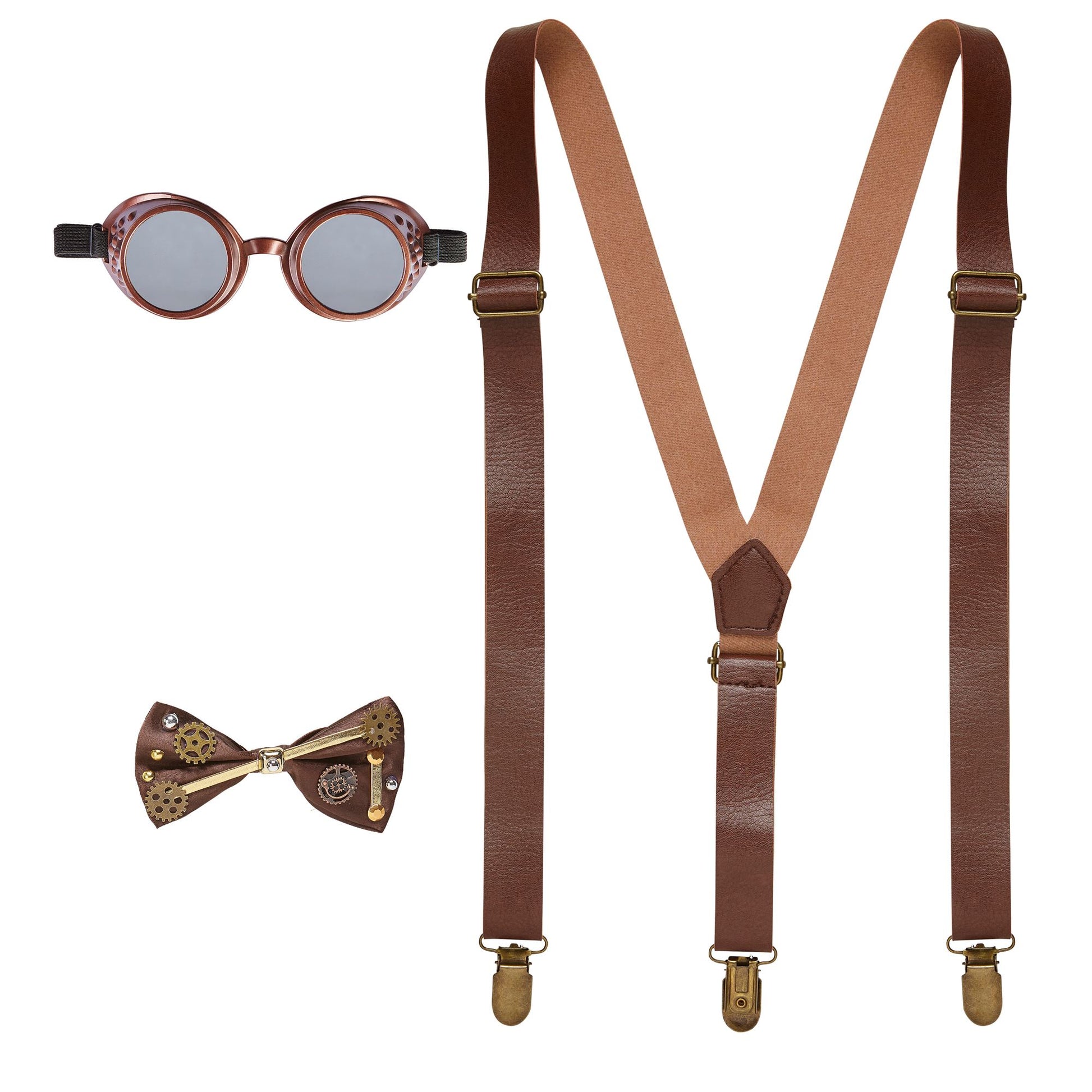 "STEAMPUNK" (Hosenträger, Fliege, Brille) – Vorderansicht