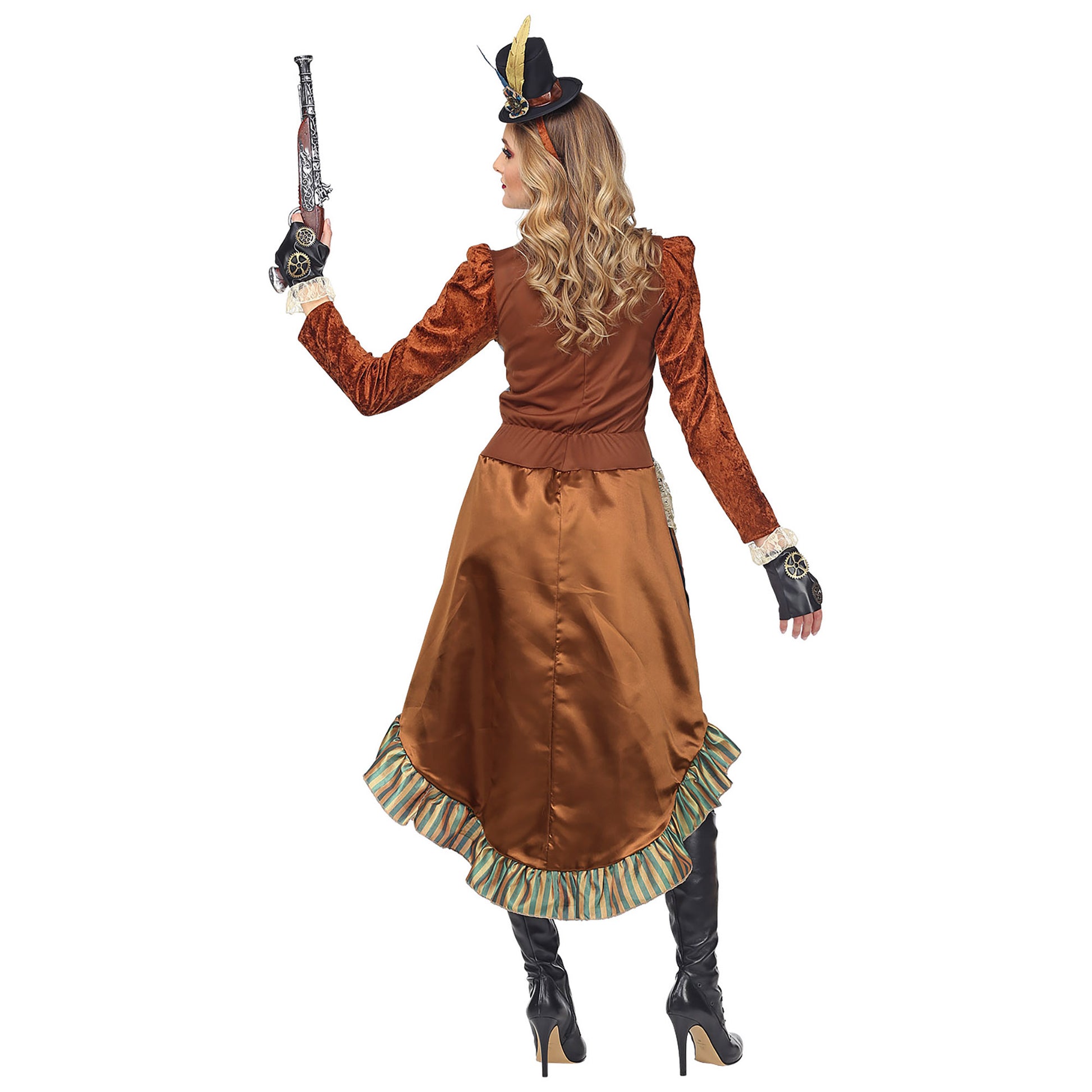 "STEAMPUNK" (Kleid mit Halsband, Fingerlosen Handschuhen, Minihut) – Ansicht 3