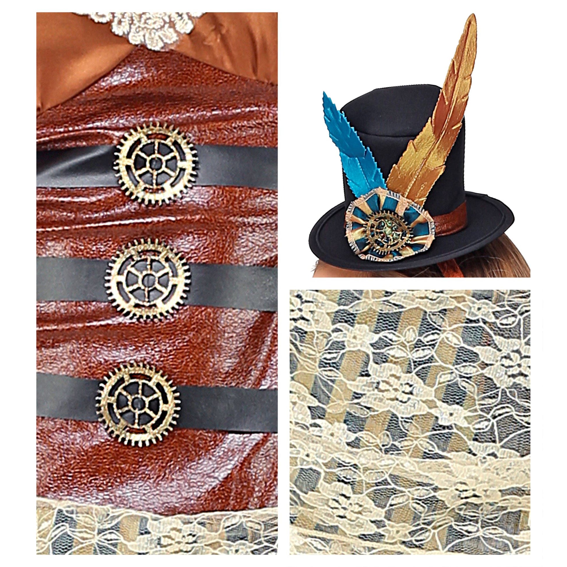 "STEAMPUNK" (Kleid mit Halsband, Fingerlosen Handschuhen, Minihut) – Ansicht 4