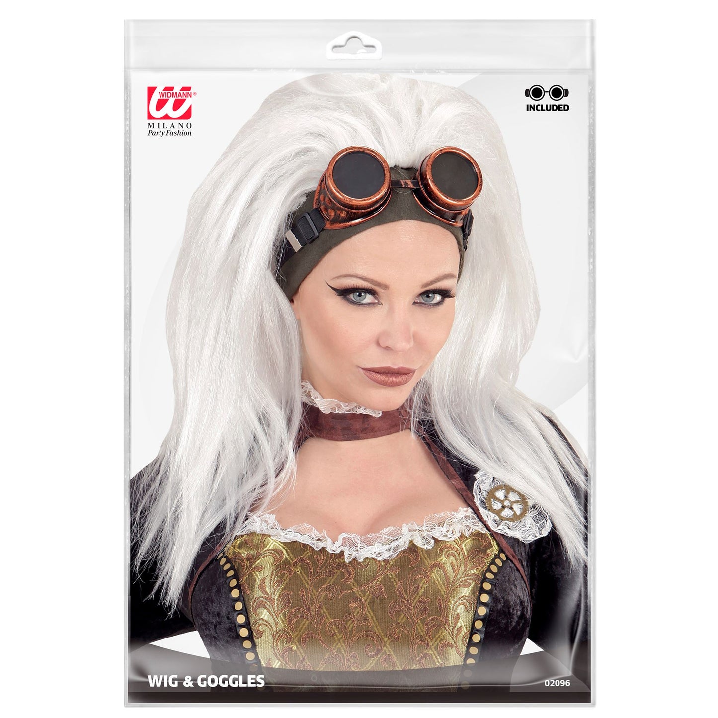 "STEAMPUNK PERÜCKE MIT BRILLE" in Polybag – Detailansicht