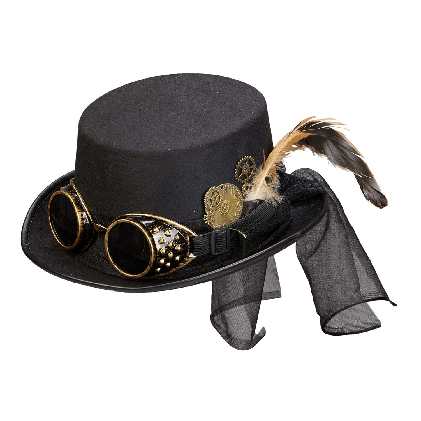 "STEAMPUNK ZYLINDER MIT BRILLE UND ZAHNRAD DEKO" 12 cm – Vorderansicht