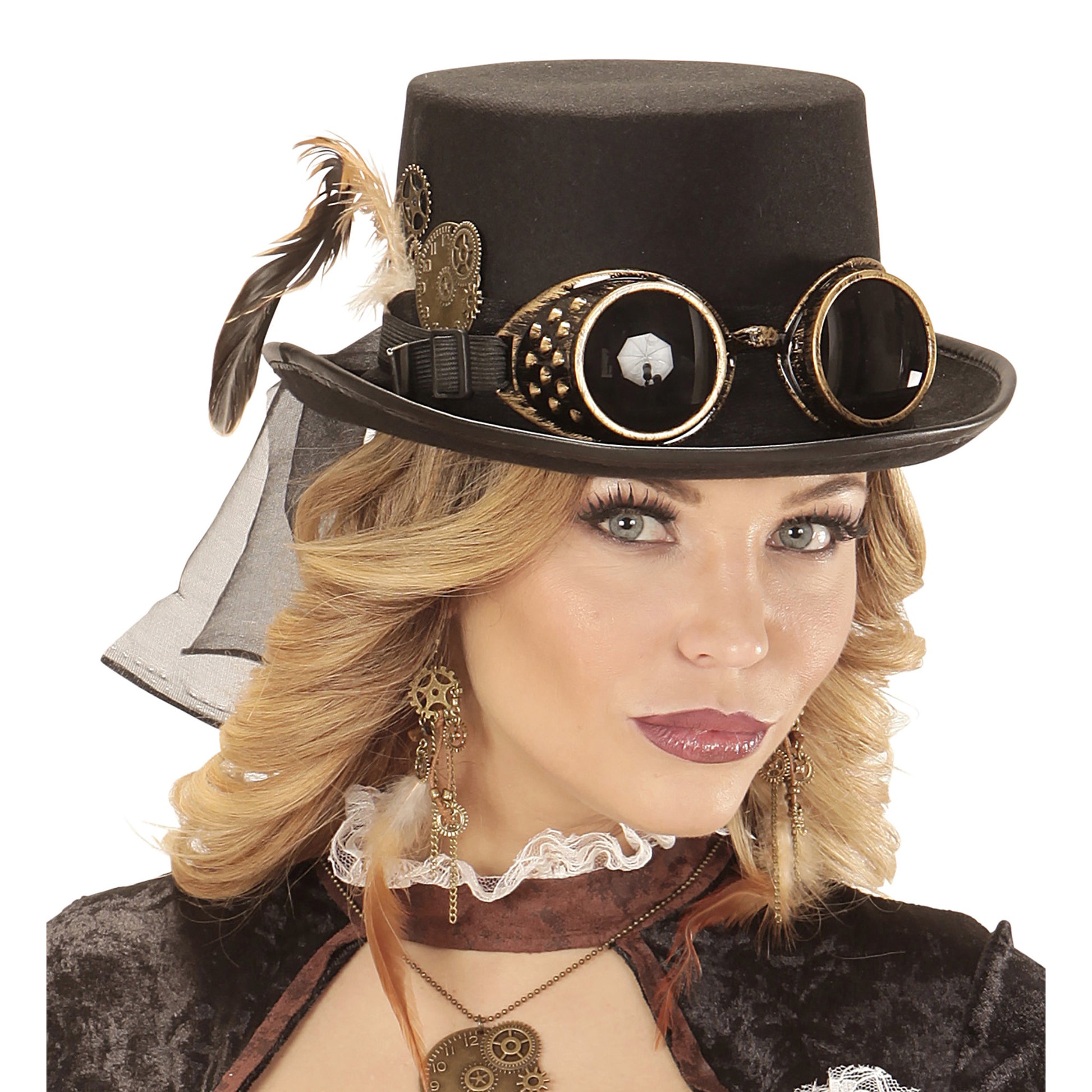 "STEAMPUNK ZYLINDER MIT BRILLE UND ZAHNRAD DEKO" 12 cm – Detailansicht
