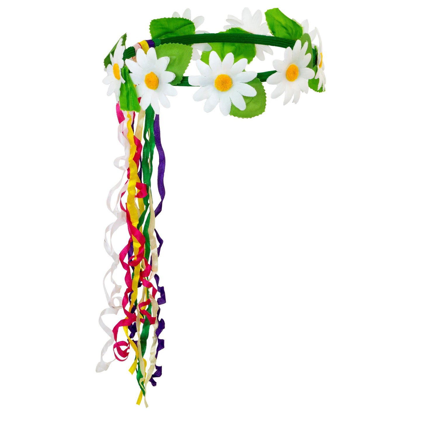 "STIRNBAND / HAARBAND MIT GÄNSEBLÜMCHEN UND BUNTEN BÄNDERN" – Detailansicht