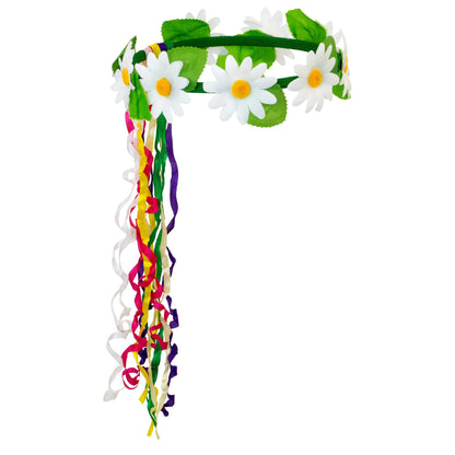 "STIRNBAND / HAARBAND MIT GÄNSEBLÜMCHEN UND BUNTEN BÄNDERN" – Detailansicht