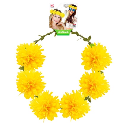 "STIRNBAND / HAARBAND MIT GELBEN BLUMEN" – Detailansicht