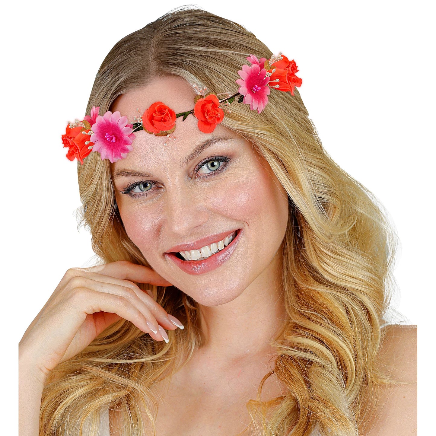 "STIRNBAND / HAARBAND MIT ROSA BLUMEN" – Detailansicht