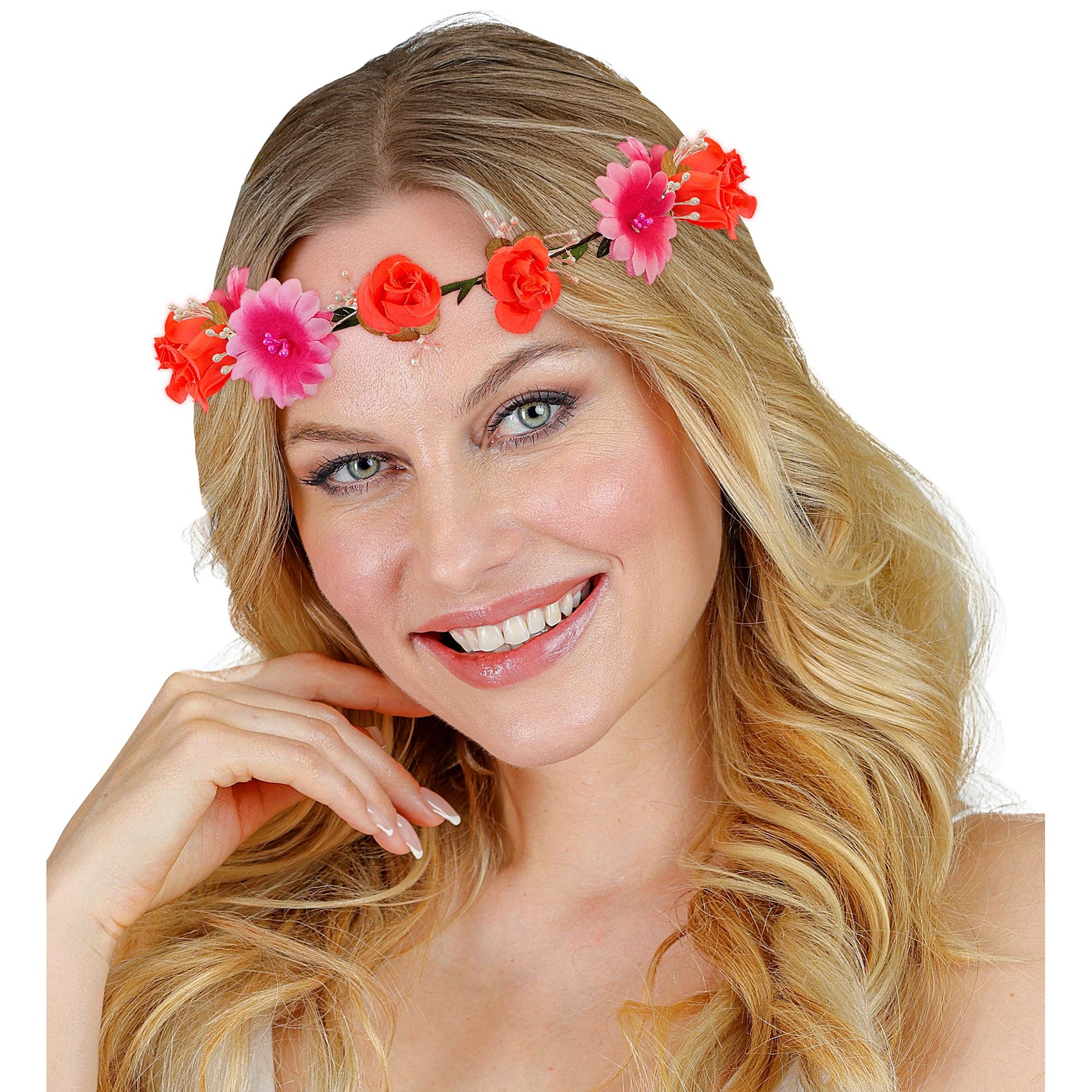 "STIRNBAND / HAARBAND MIT ROSA BLUMEN" – Detailansicht