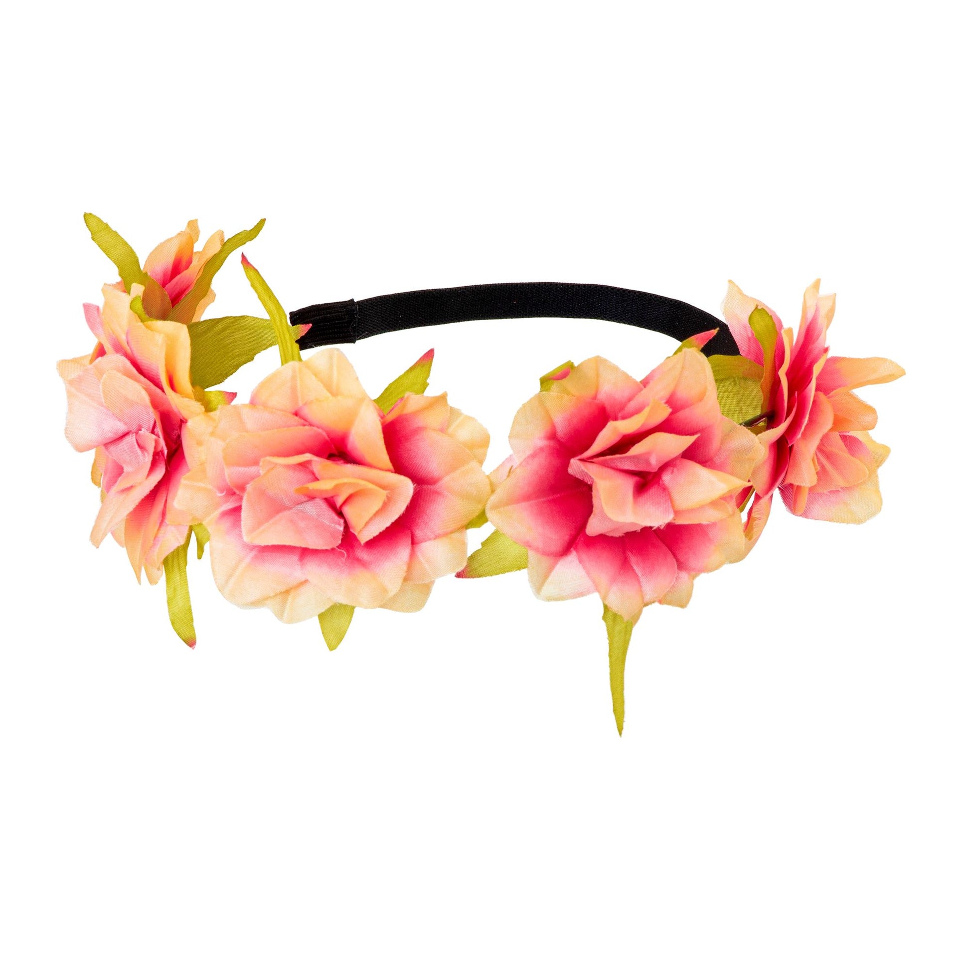 "STIRNBAND / HAARBAND MIT ROSA BLUMEN" – Vorderansicht