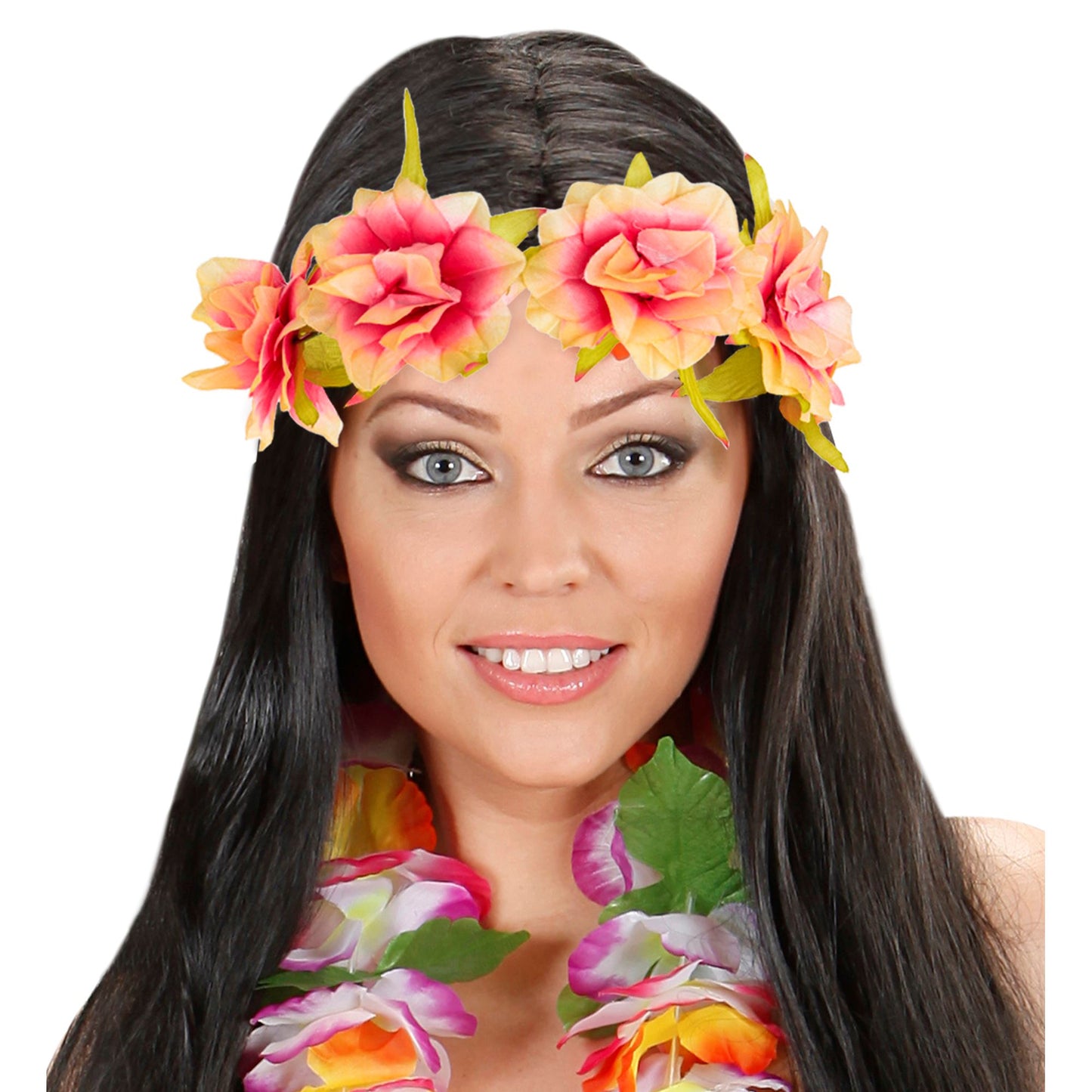 "STIRNBAND / HAARBAND MIT ROSA BLUMEN" – Detailansicht