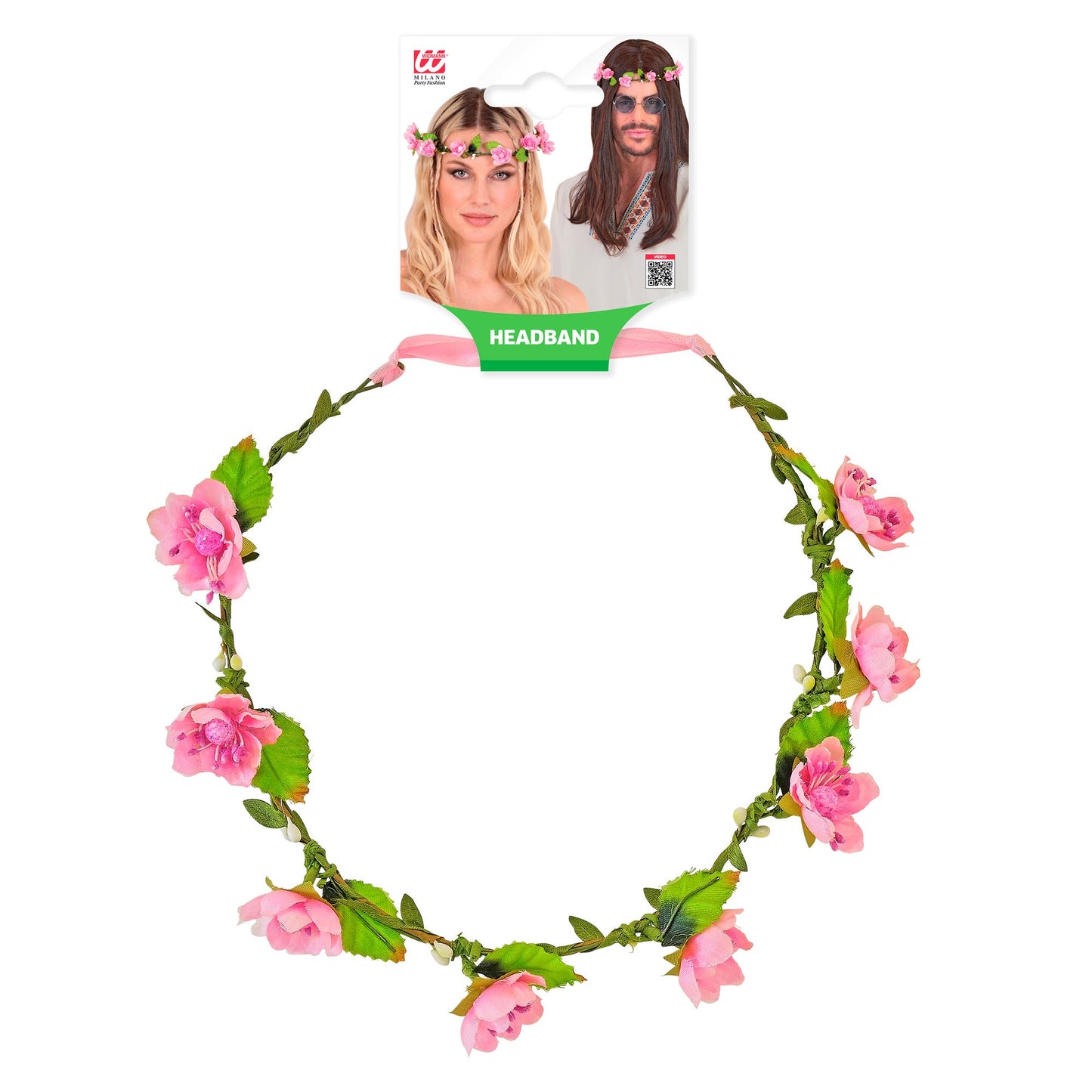 "STIRNBAND / HAARBAND MIT ROSA BLUMEN" – Detailansicht
