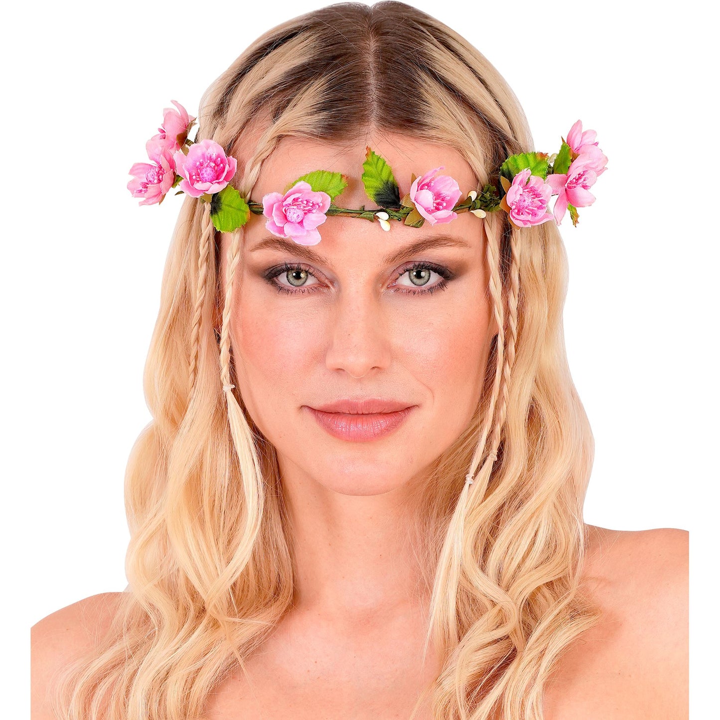 "STIRNBAND / HAARBAND MIT ROSA BLUMEN" – Ansicht 4