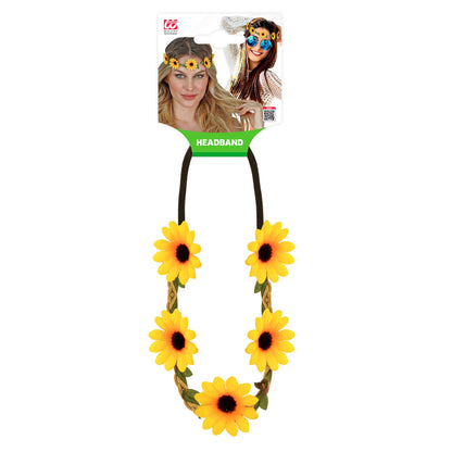 "STIRNBAND / HAARBAND MIT SONNENBLUMEN" – Detailansicht