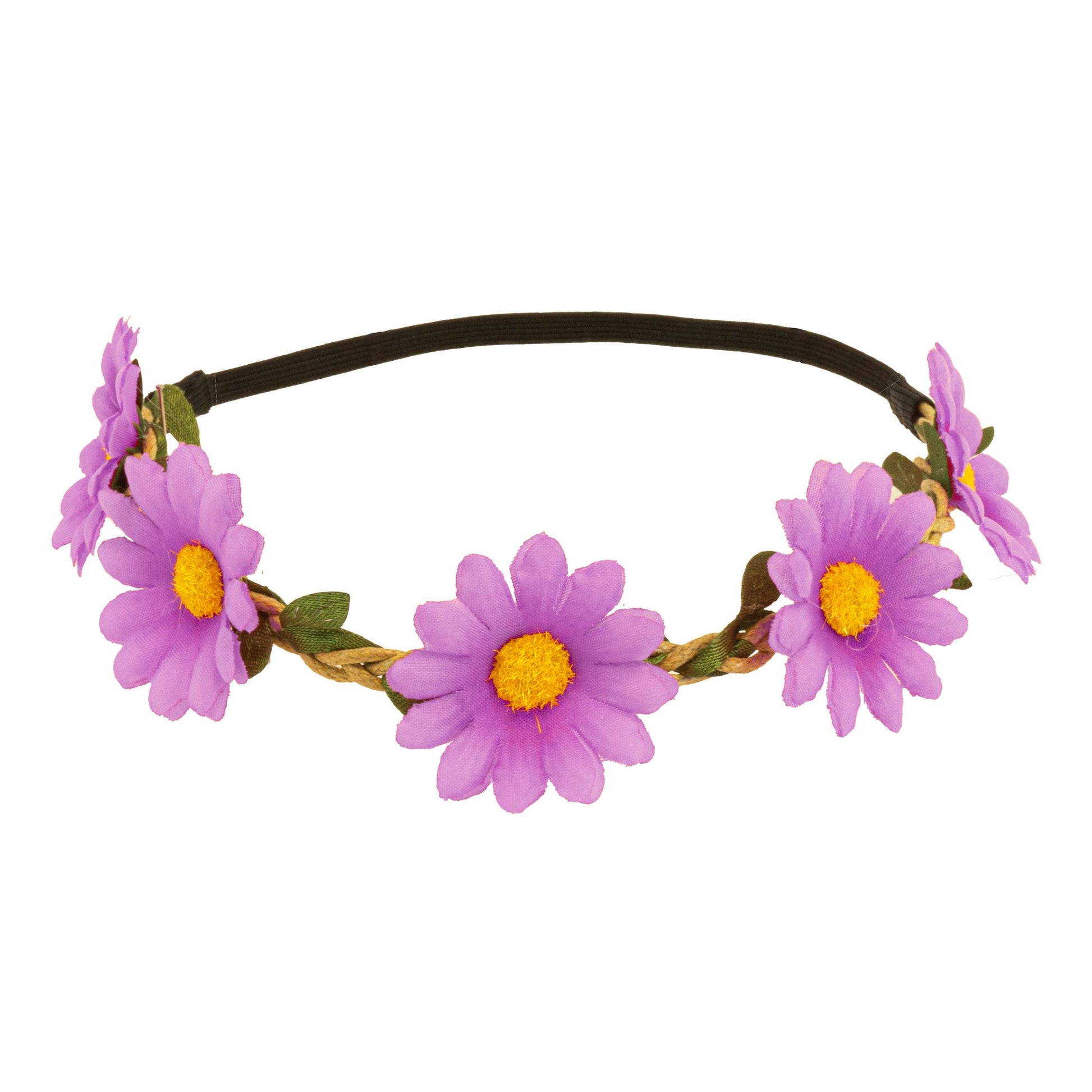 "STIRNBAND / HAARBAND MIT VIOLETTEN BLUMEN" – Vorderansicht