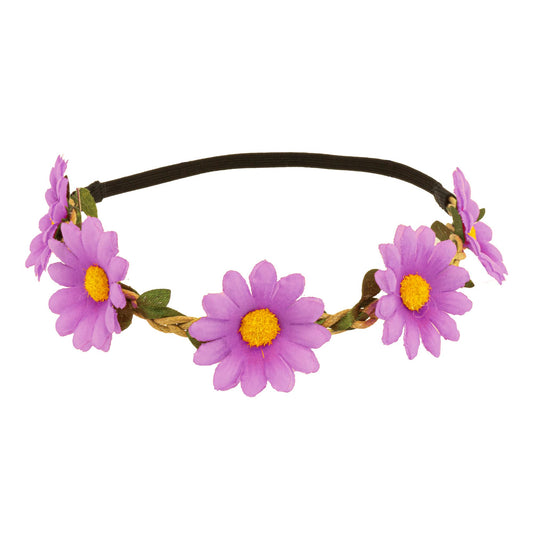 "STIRNBAND / HAARBAND MIT VIOLETTEN BLUMEN" – Vorderansicht