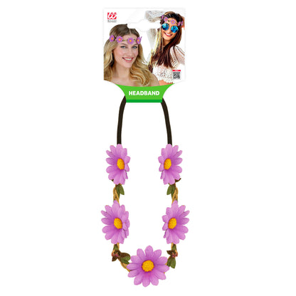 "STIRNBAND / HAARBAND MIT VIOLETTEN BLUMEN" – Detailansicht