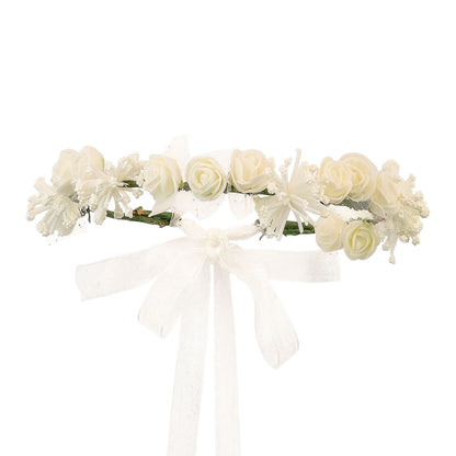 "STIRNBAND / HAARBAND MIT WEIßEN BLUMEN" – Vorderansicht