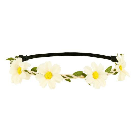 "STIRNBAND / HAARBAND MIT WEIßEN BLUMEN" – Vorderansicht