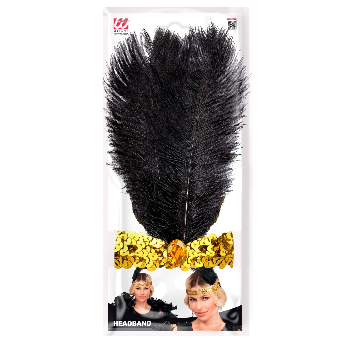 "STIRNBAND THE ROARING 20s AUS PAILLETTEN MIT 2 FEDERN & GOLDENEM EDELSTEIN" – Detailansicht