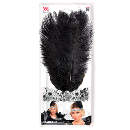 "STIRNBAND THE ROARING 20s AUS PAILLETTEN MIT 2 FEDERN & SILBERNEM EDELSTEIN" – Detailansicht