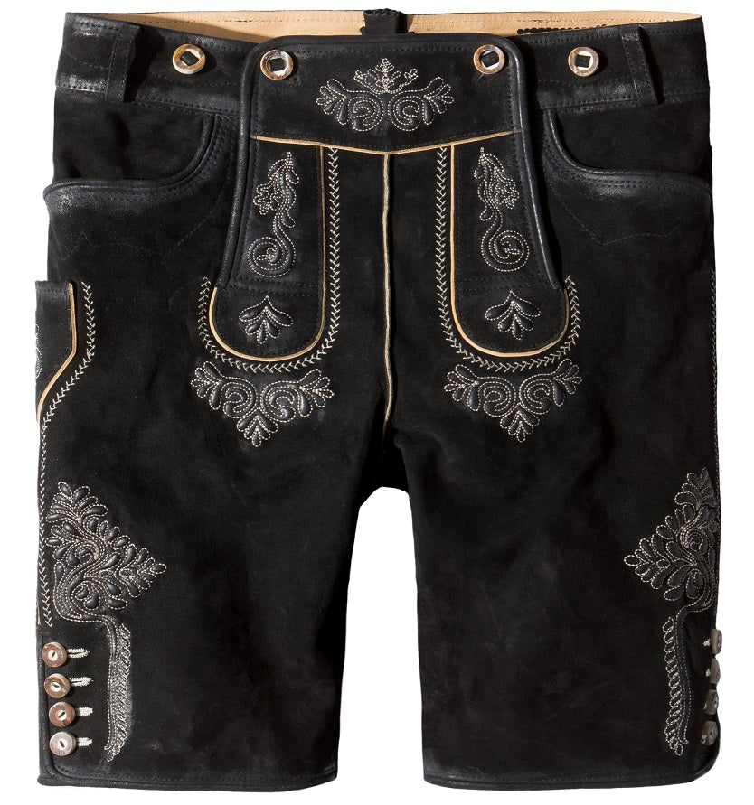 Lederhose Kurz Beppo4 – Stockerpoint Schwarze Ziegenlederhose mit Hosenträgern - Fasnacht24.ch