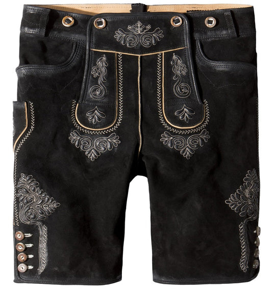 Lederhose Kurz Beppo4 – Stockerpoint Schwarze Ziegenlederhose mit Hosenträgern - Fasnacht24.ch