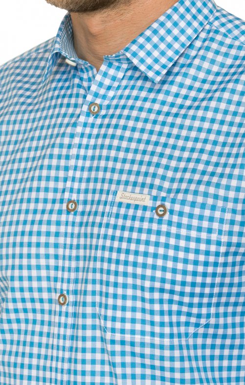 Trachtenhemd Stockerpoint Campos3 – Türkis, Langarm, Baumwolle - Fasnacht24.ch