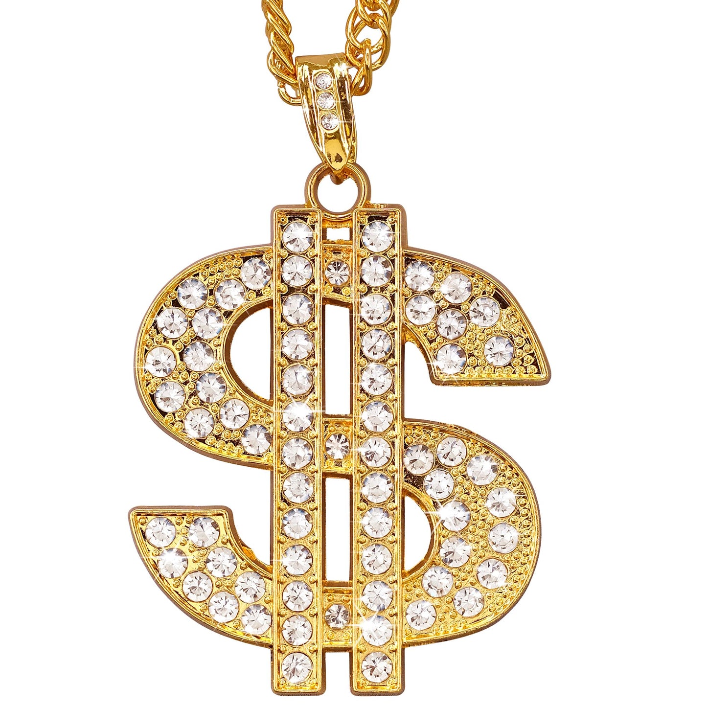 "STRASS DOLLAR KETTE" 65 cm – Vorderansicht