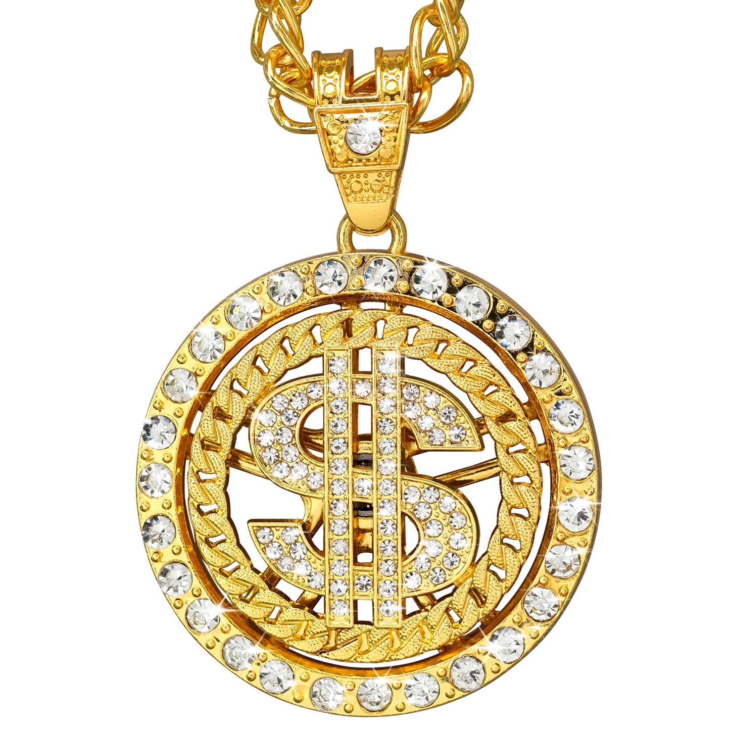 "STRASS DOLLAR KETTE" 70 cm – Vorderansicht
