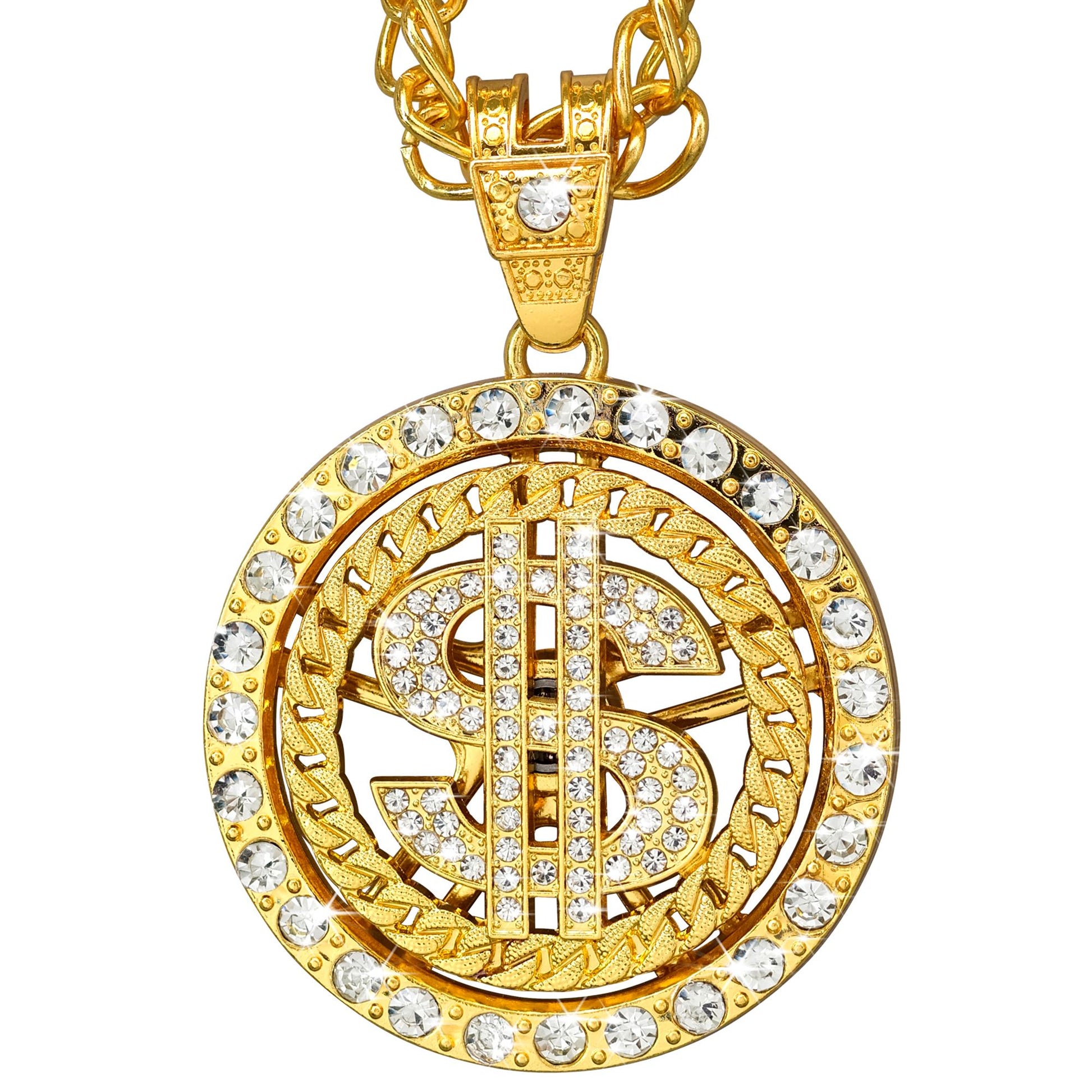 "STRASS DOLLAR KETTE" 70 cm – Vorderansicht