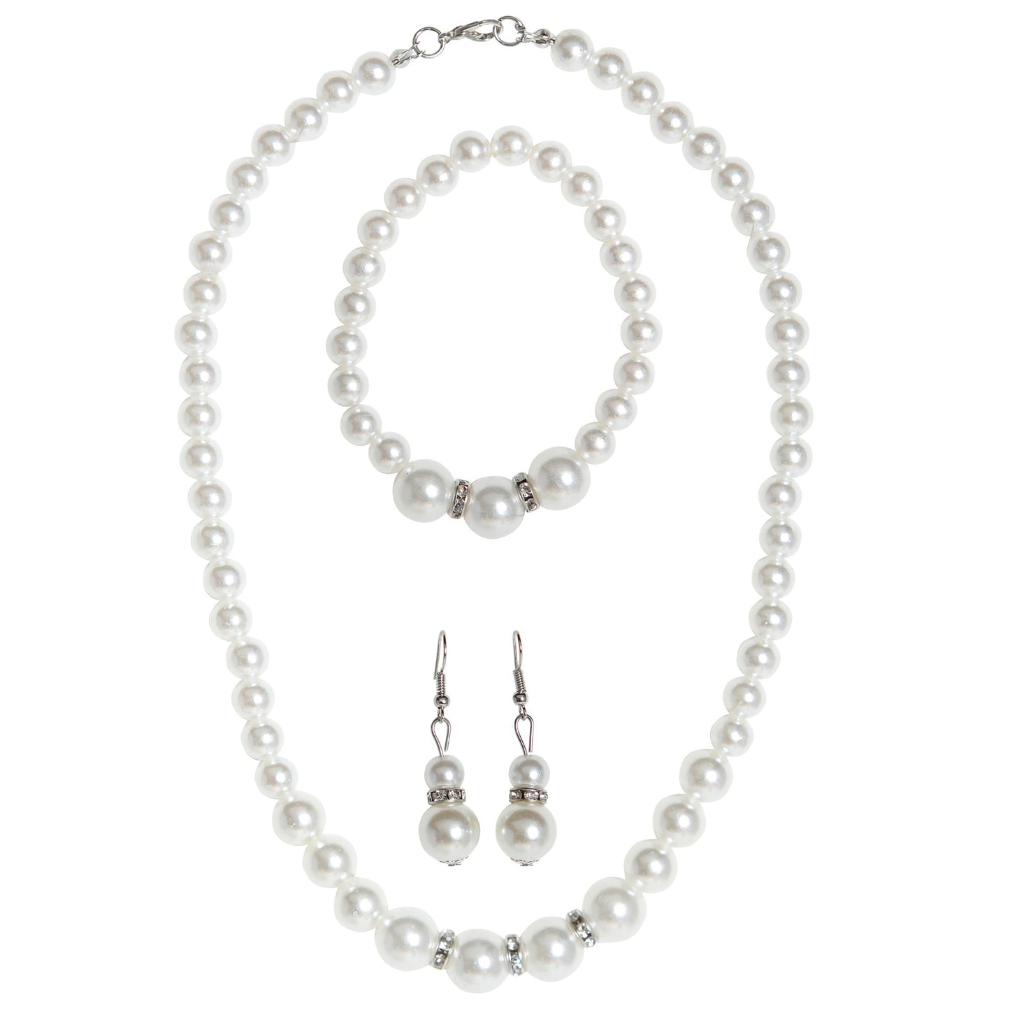 "STRASS PERLENKETTE, OHRRINGE & ARMBAND" – Vorderansicht