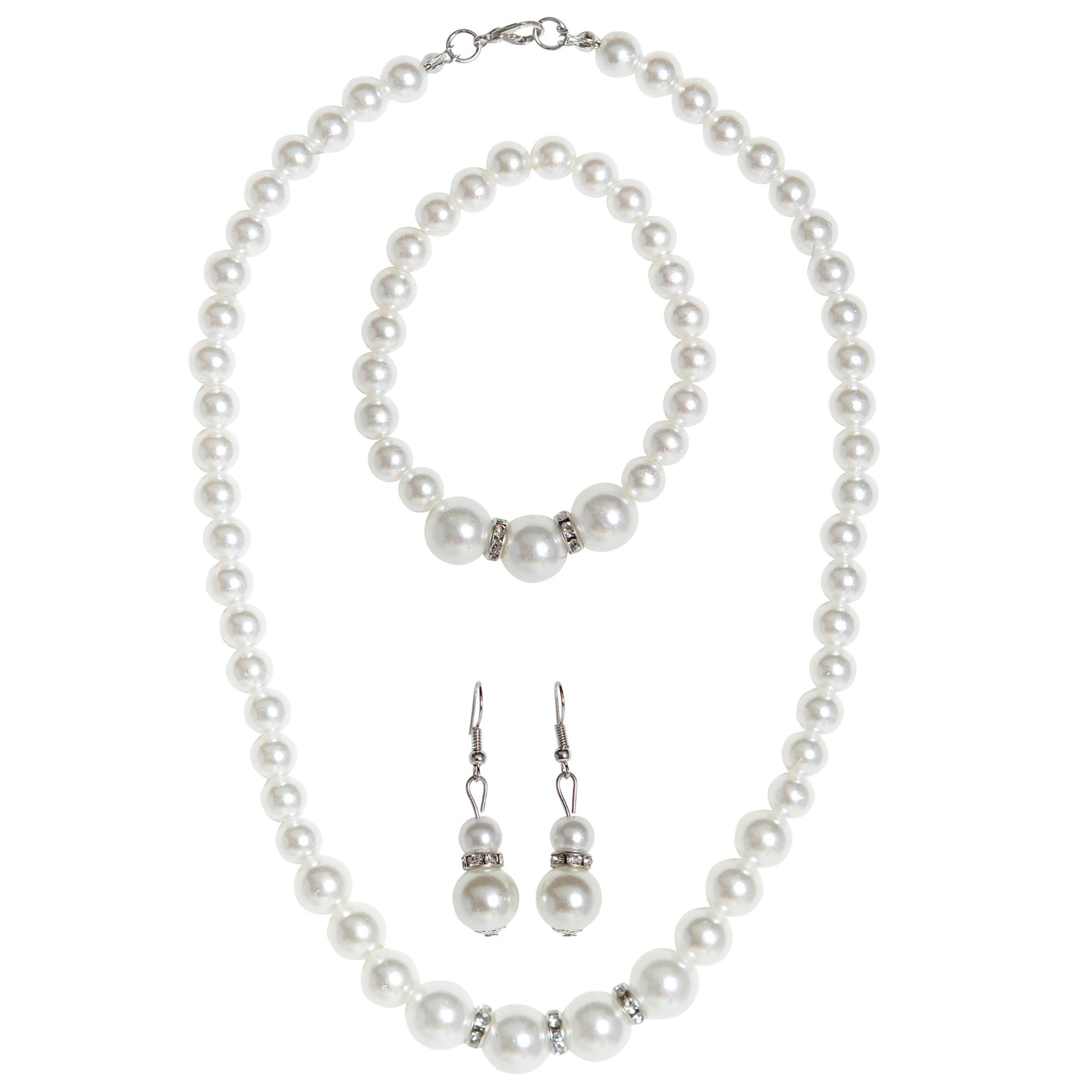 "STRASS PERLENKETTE, OHRRINGE & ARMBAND" – Vorderansicht