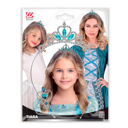 "STRASS TIARA / DIADEM MIT BLAUEN EDELSTEINEN" in Kindergröße – Detailansicht