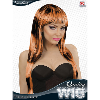 "STREAKS FASHION PERÜCKE IN SCHWARZ-ORANGE" in Box – Detailansicht